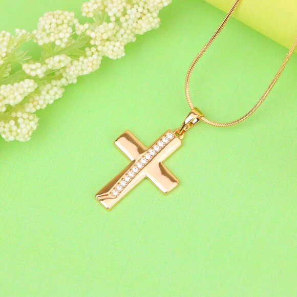 "Rose Gold Cross Pendant with CZ Accents, XPPT1396 - Picture 12 of 13